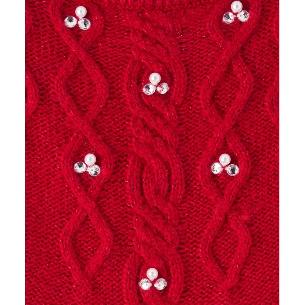 The Children’s Place Girls 10/12 Elegant Cable‎ Knit Red Sweater Dress - Picture 4 of 10